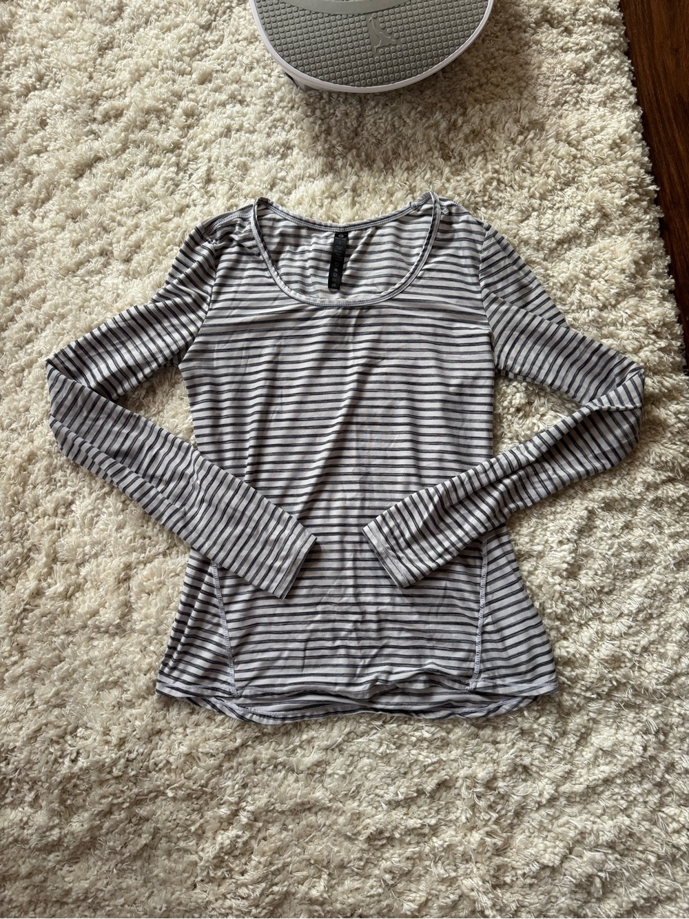 90 Degree By Reflex Black & White Striped Long Sleeve Scoop Neck Tee